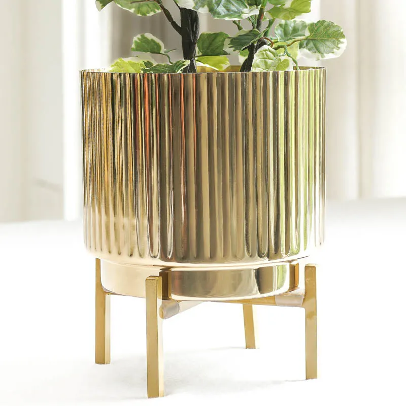 Royale Golden Metal Fluted Planter media 6