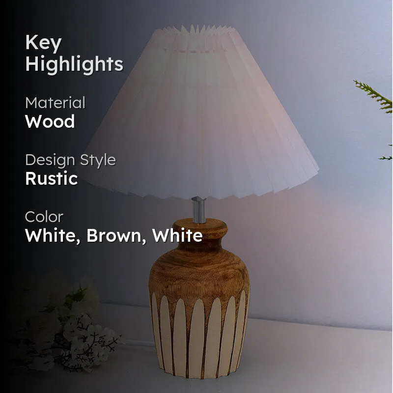 French Pleat Urn Wooden Table Lamp - White,Brown,White media 2