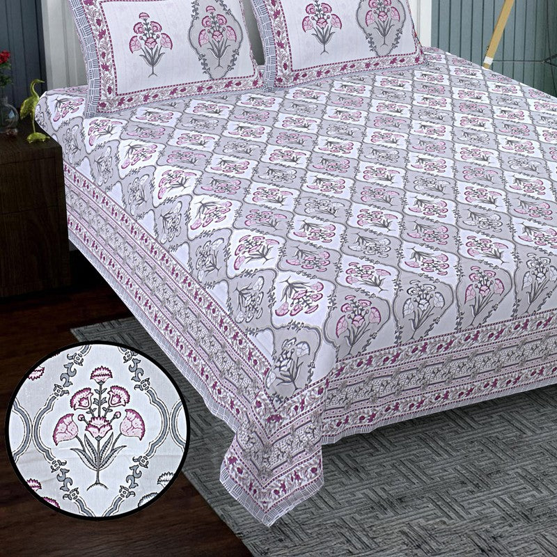 ParamparaBloom Handblock Printed Cotton Bedsheet (Pink) - 400 TC media 4