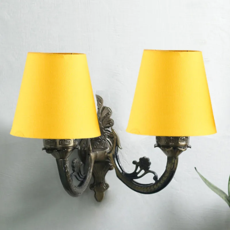 Vintage Conical Duo Fabric & Metal Wall Lamp - Yellow media 3