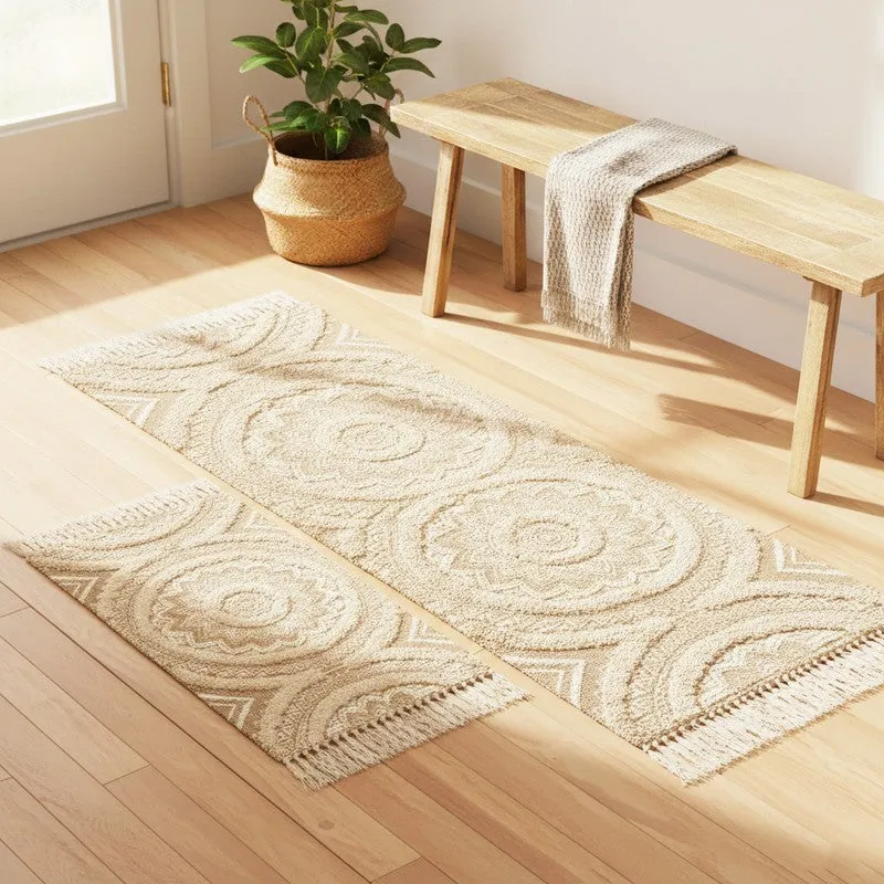Mandala Cotton Runner Rug (Off White) - Set of Two media 1