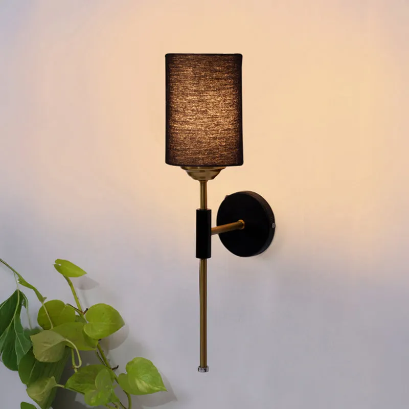 Beryll Cylindrical Steel & Cotton Wall Lamp - Black media 1