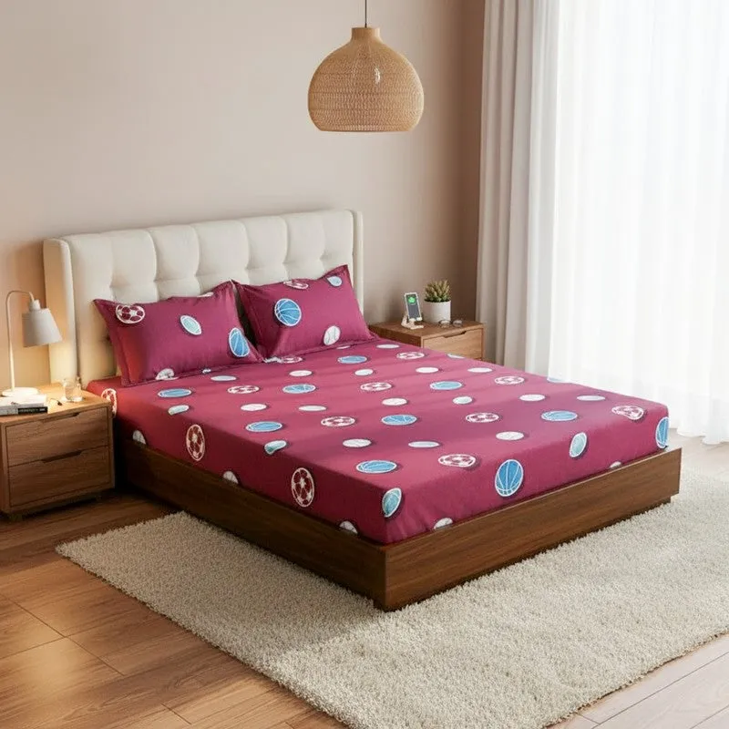 Baseball Dreams Kids Neon Print Cotton Bedsheet (Maroon) - 144 TC media 1