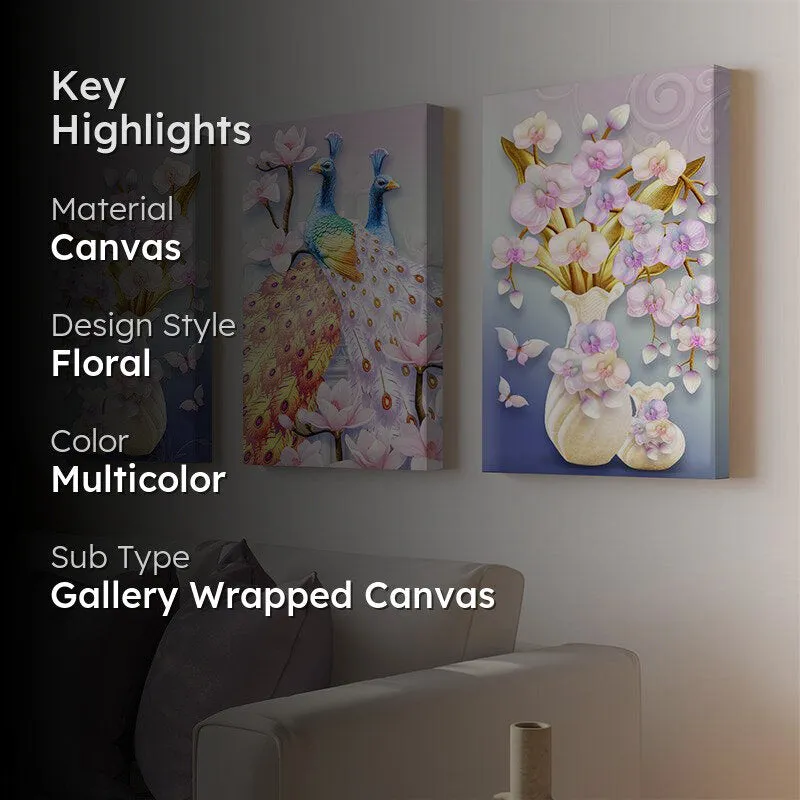 Blossom Feather Canvas Wall Painting - Set Of Three media 2