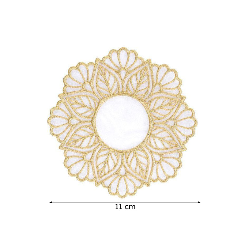 Elegant White Fabric Coaster with Gold Embroidery – Set of Four media 7
