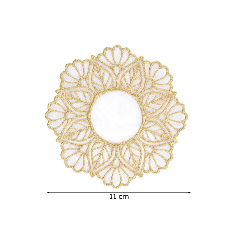Elegant White Fabric Coaster with Gold Embroidery – Set of Four media 7
