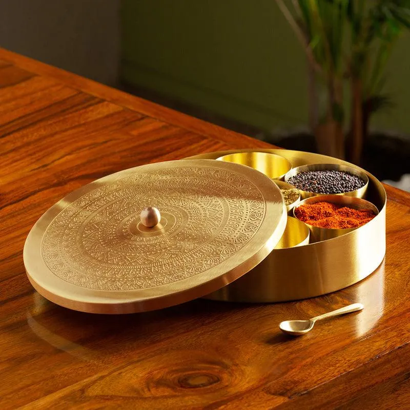 Tao Hand-Etched Brass Masala Box - 100 ML - 3