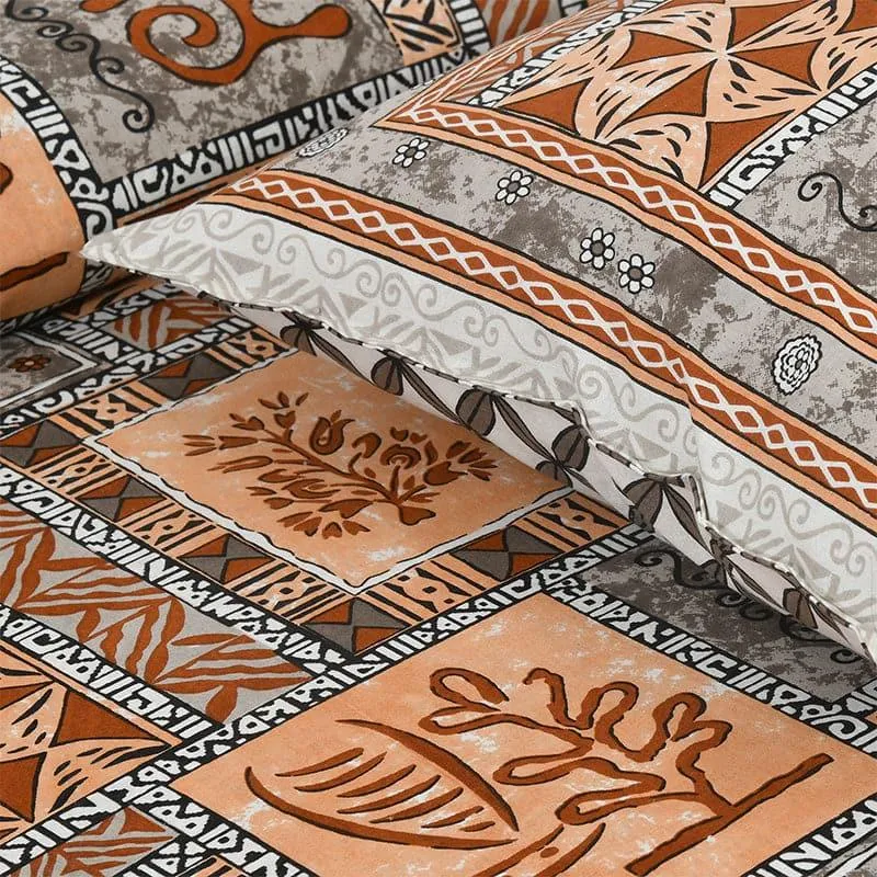 Tvisha Tribal Applique Print Cotton Bedsheet (Orange & Grey) - 180 TC media 3