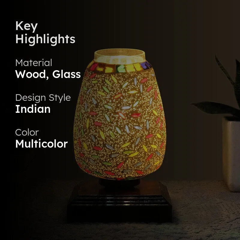 Glimvar Glass Table Lamp With Wooden Base - Multicolor media 2