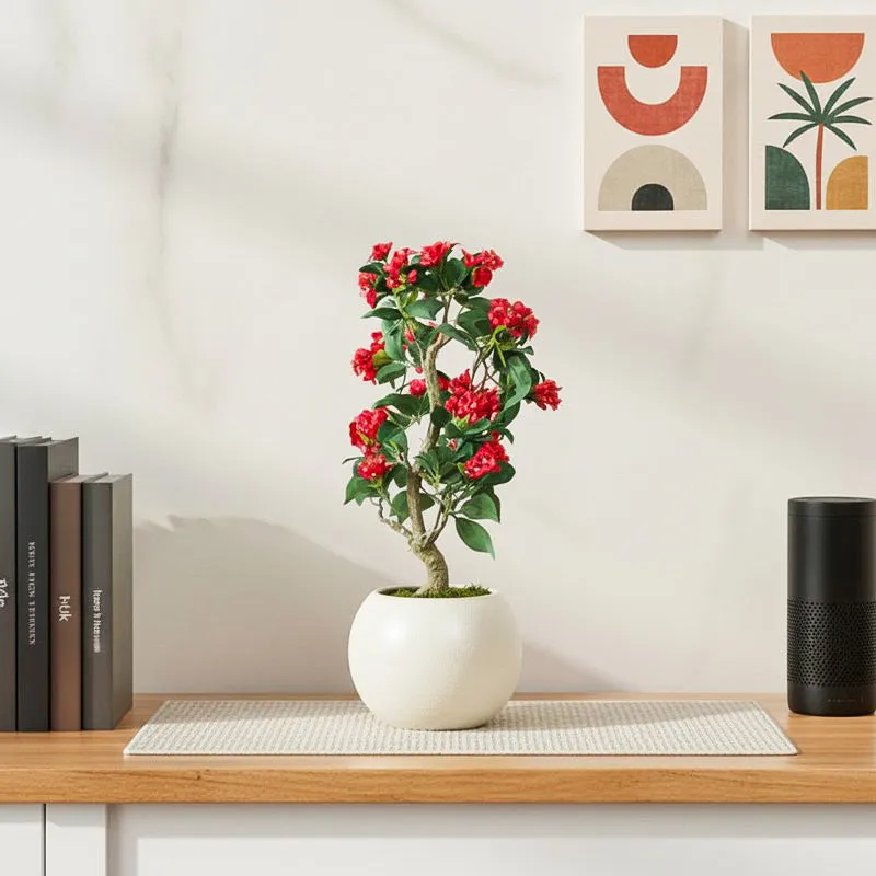 Tall Faux Bougainvillea Bonsai (59 cms) - Red & Green media 1