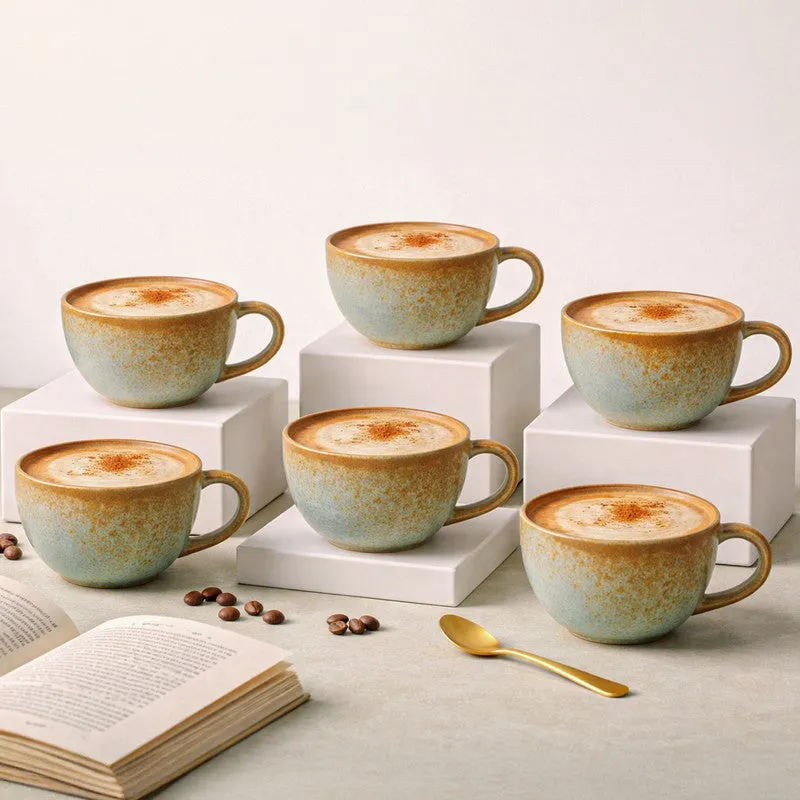 Cuddle Ceramic Tea Cup (250 mL Each),Blue,Copper) - Set Of Six media 1