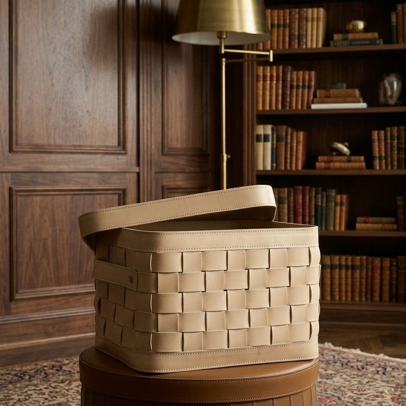Portix Faux Leather Storage Basket - Beige