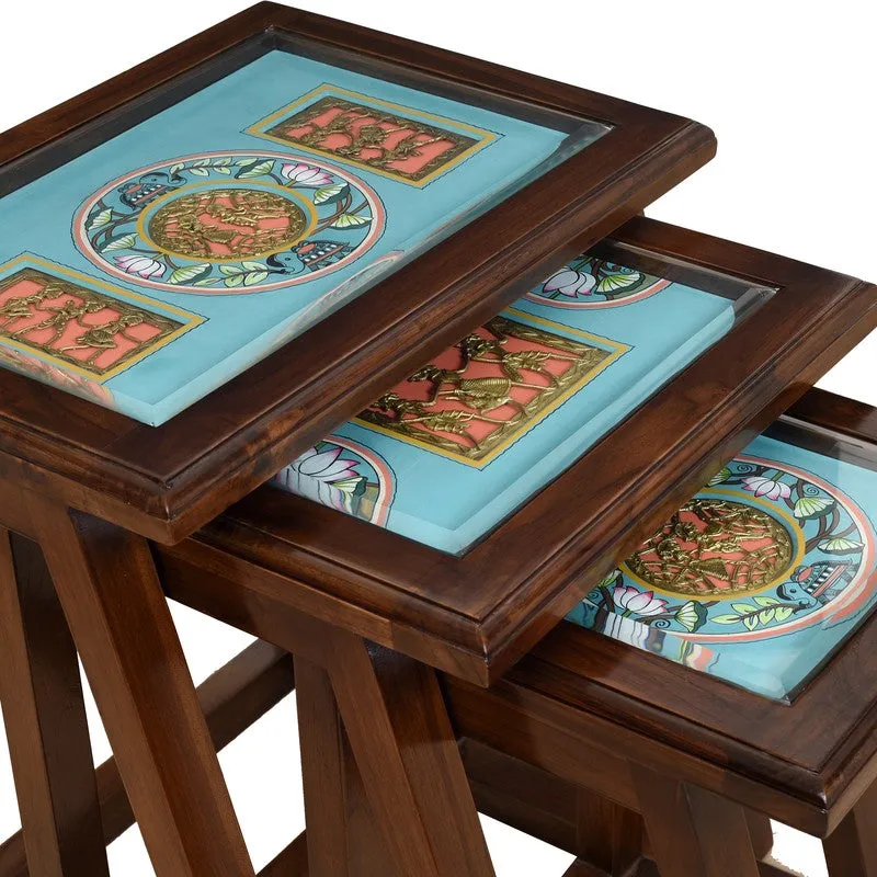 Honey Teak Wood Nesting Stools - Set of Three media 5
