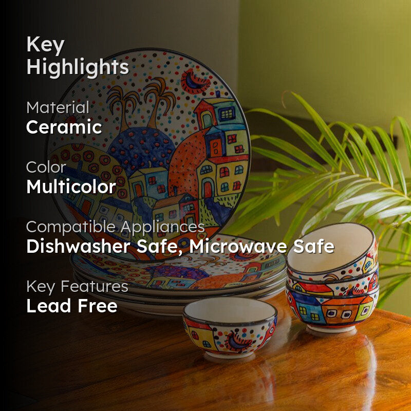 Coastal Cottage Handpainted Ceramic Dinner Set (170 ML) - 8 Piece Set media 2
