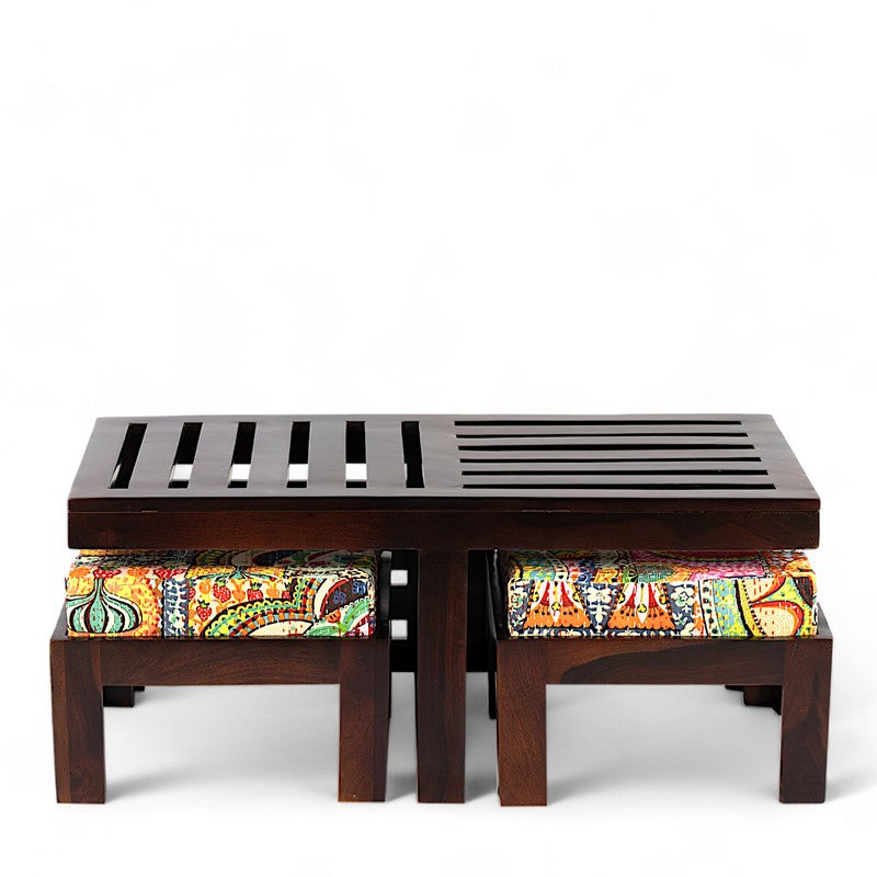 Zavro Sheesham Wooden Center Table with Stools (Deep Brown) - Five Piece Set media 5