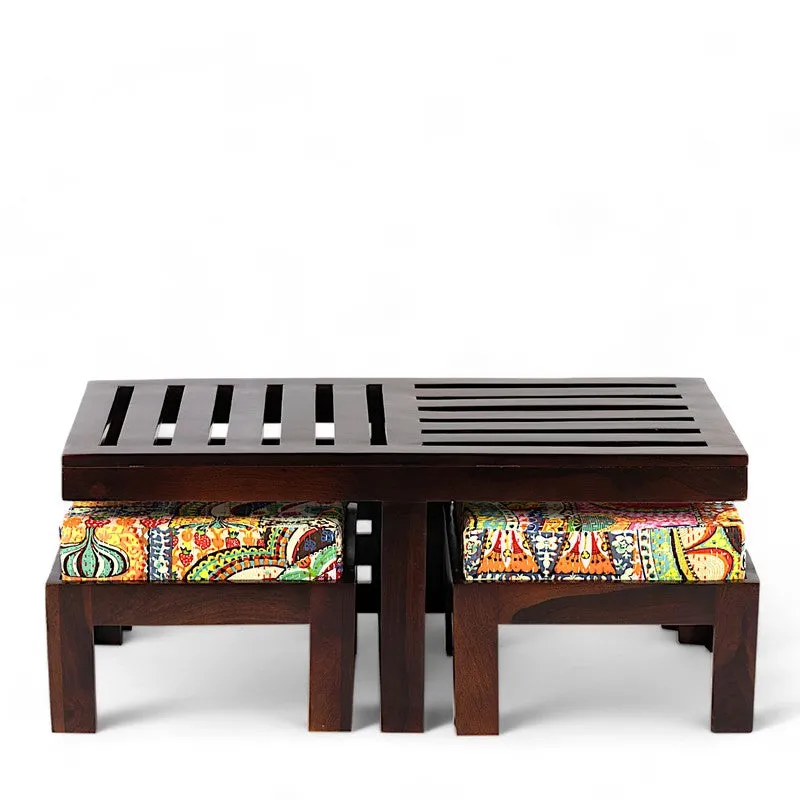 Zavro Sheesham Wooden Center Table with Stools (Deep Brown) - Five Piece Set media 5