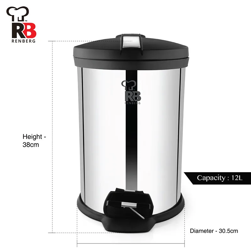 Bergner Silver Step Stainless Steel Pedal Dust Bin - 12,000 mL media 8
