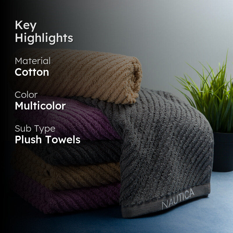 Nautica Riviera Soft Cotton Hand & Face Towel (Dark Grey, Light Tan & Lilac) - Set Of Six media 2