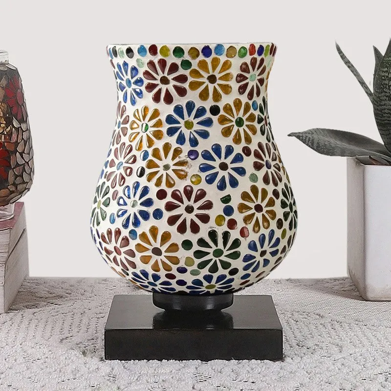 Glowcraft Mosaic Glass Table Lamp With Wooden Base - Multicolor media 4