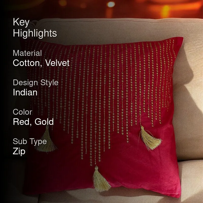 Needlecraft Embroidered Cotton Cushion Cover - Red media 2