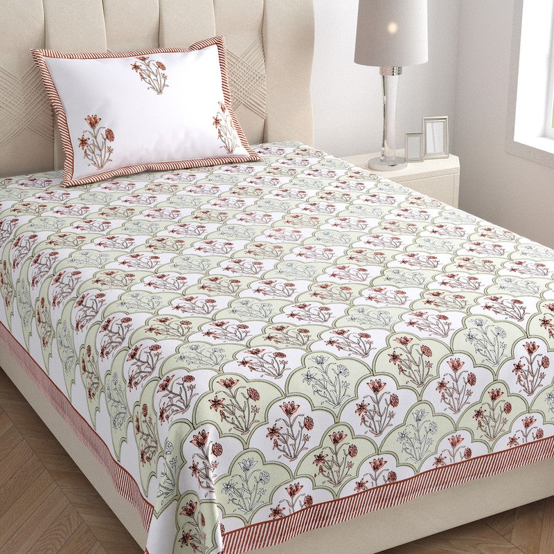 Rupa Cotton Bedsheet (Pista Green, Red) - 180 TC media 3