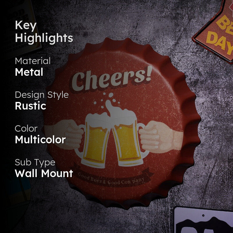 Cheers Beers Bottle Cap Metal Wall Accent media 2
