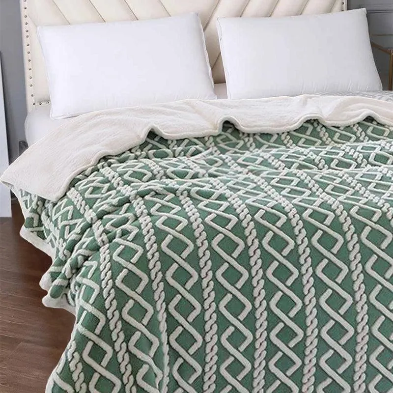 Oriella Geomatric Faux Fur Blanket (Green) - 210 GSM media 3