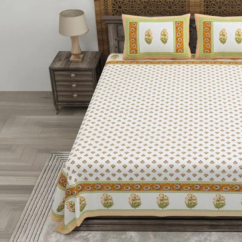 Nestva Cotton Bedsheet (White,Yellow) - 240 TC media 3