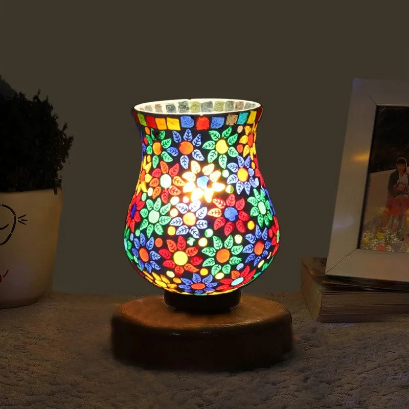 Solene Mosaic Glass Table Lamp With Wooden Base - Multicolor media 1