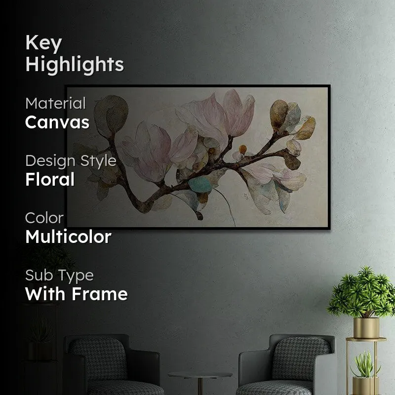 Pale Winter Blooms Floral Canvas Wall Painting With Frame - Black media 2
