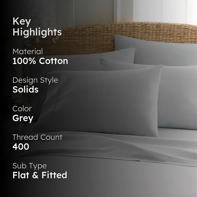 Sofia 100% Cotton Satin Weave Solid Bedsheet - Light Grey - 400 TC media 2