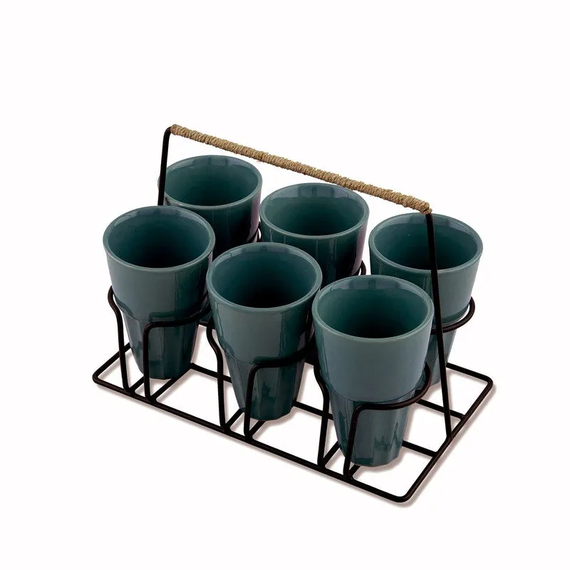 Terra Vibe Kulhad (120 mL,Green) - Seven Piece Set media 4