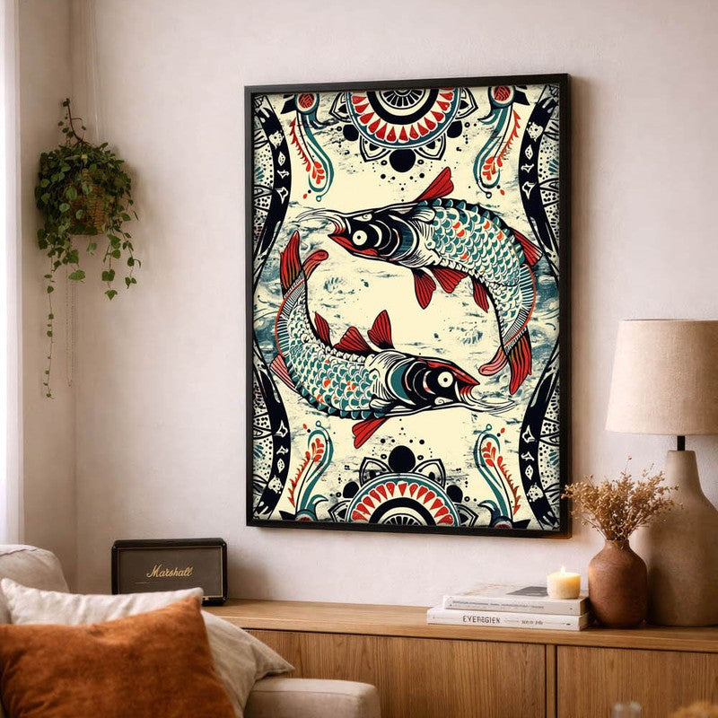 Fish Illustration Canvas Wall Painting With Black Frame media 5