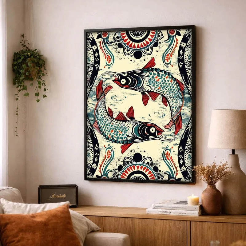 Fish Illustration Canvas Wall Painting With Black Frame media 5