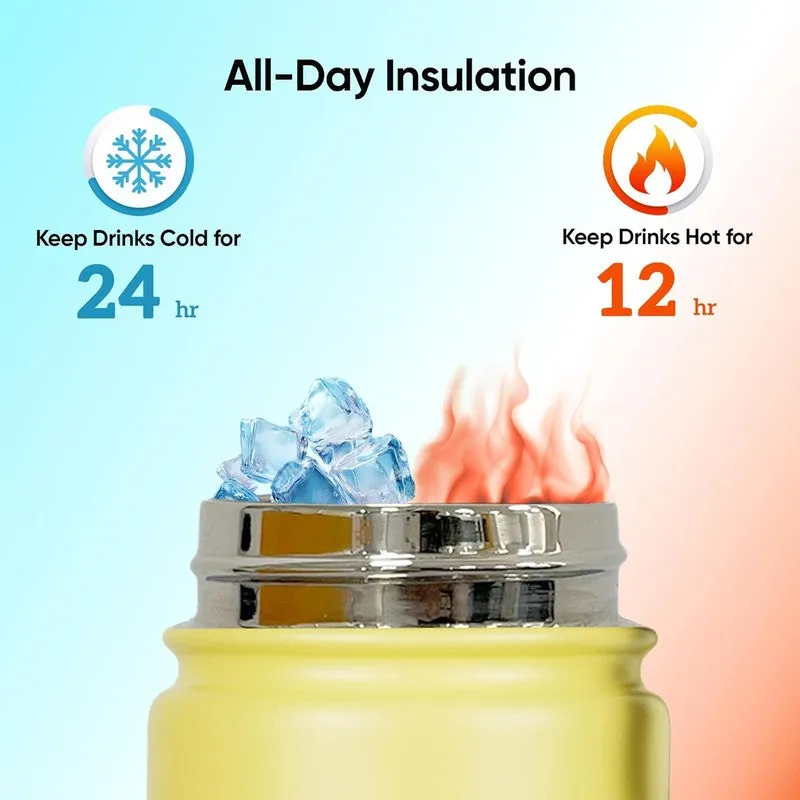 Close view of bottle opening with hot and cold insulation graphic