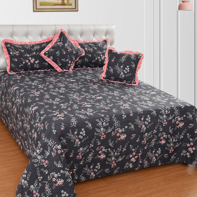 Indian Winter Floral Frilled Bedding Set - Five Piece Set