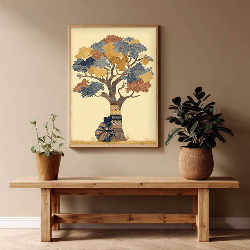 Kalpavriksha Canvas Wall Painting With Brown Frame