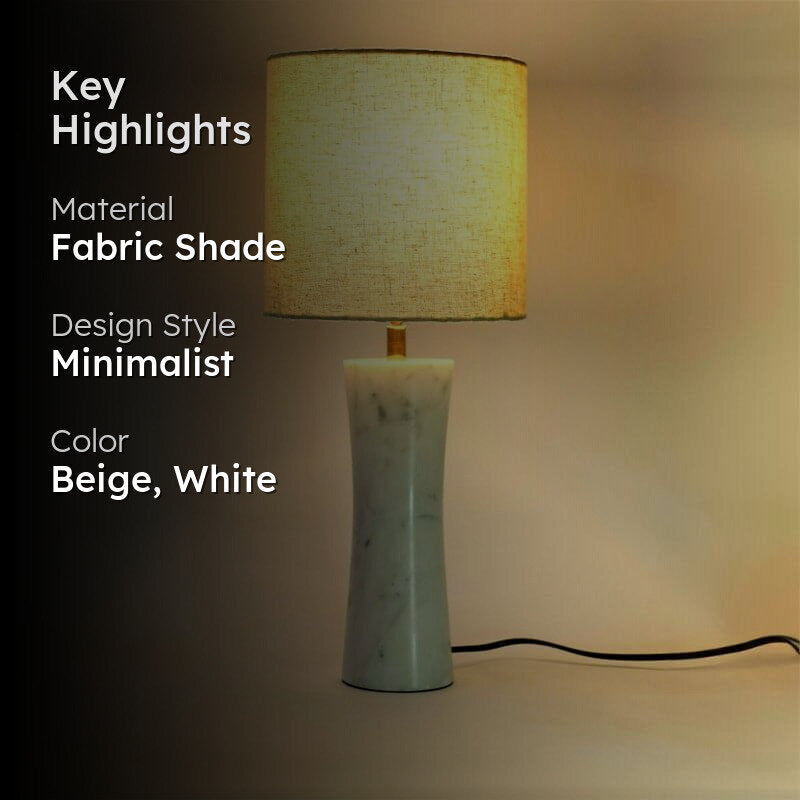 Concave Hand Crafted Marble Fabric Table Lamp - Beige,White media 2