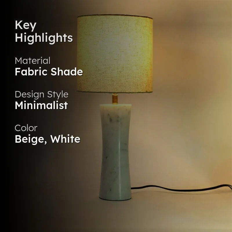 Concave Hand Crafted Marble Fabric Table Lamp - Beige,White media 2