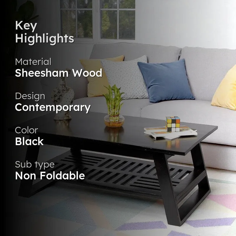 Azvino Sheesham Wooden Center Table - Black media 2