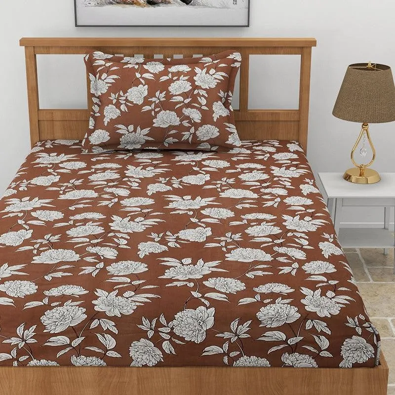 Petunia Floral Microfiber Bedsheet (Coffee Brown) - 140 GSM media 3