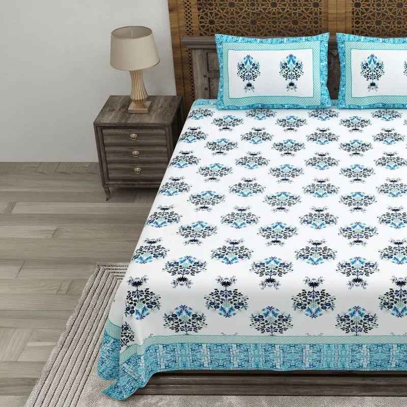 Royaly Cotton Bedsheet (Sky Blue,White) - 240 TC media 3