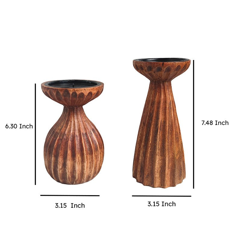 Kyra Wood Candle Holder With Candle - Set Of Two media 8