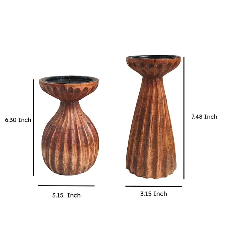 Kyra Wood Candle Holder With Candle - Set Of Two media 8