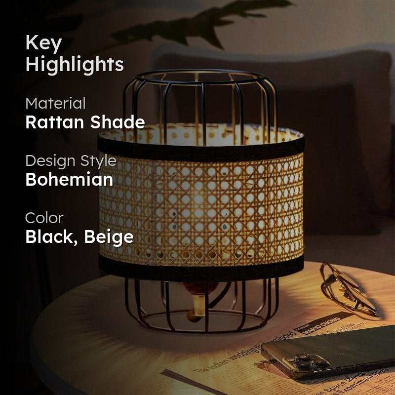 Mystane Rattan Table Lamp - Large - Black,Beige media 2