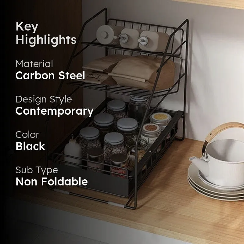 Essentio Multi-Tier Kitchen Rack with Pull-Out Drawer - Black media 2