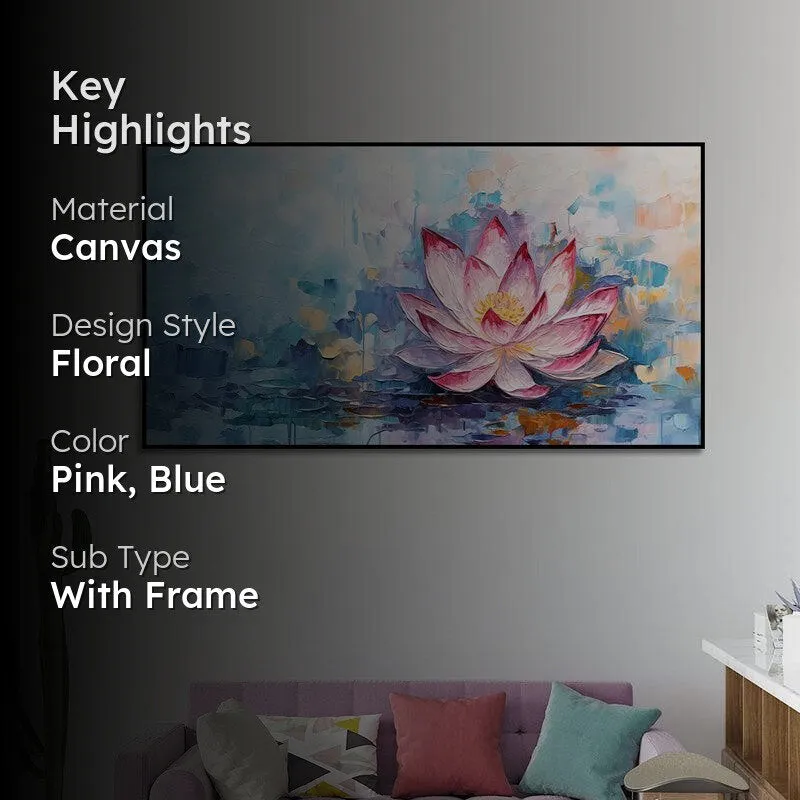 Blushing Water Lily Brushstrokes Floral Canvas Wall Painting With Frame - Black media 2