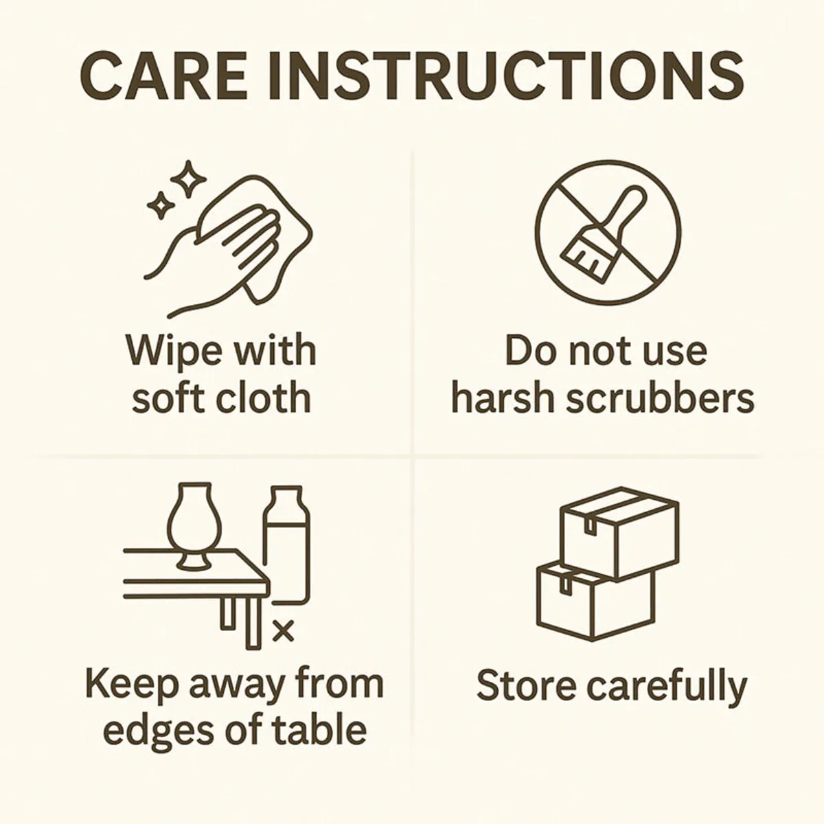 Care instruction graphic for the glass vase