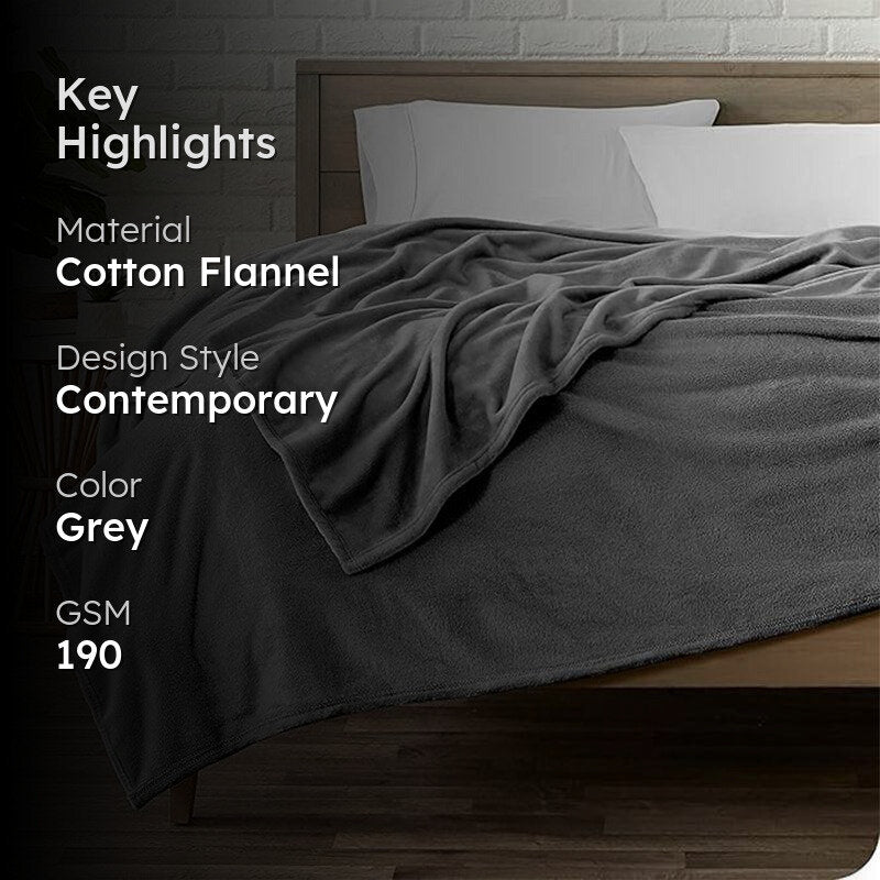 Sarva Solid Knitted Cotton Flannel Blanket (Grey) - 190 GSM media 2