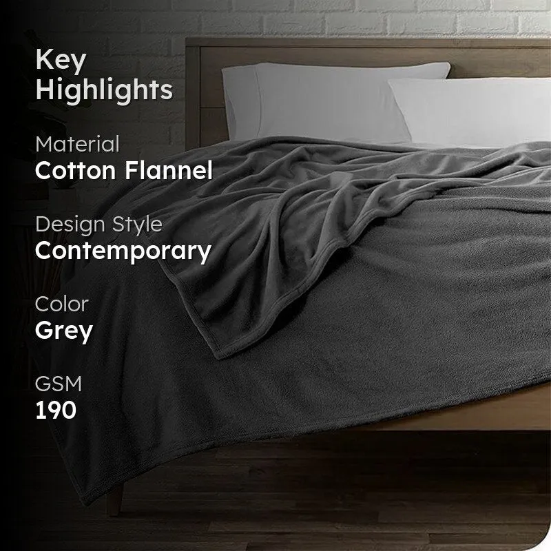 Sarva Solid Knitted Cotton Flannel Blanket (Grey) - 190 GSM - 2